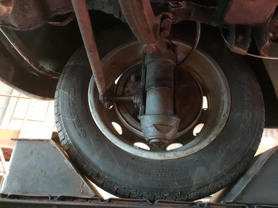 Wheel and hub area seen from under the car, where the ABS wheel speed sensor is mounted