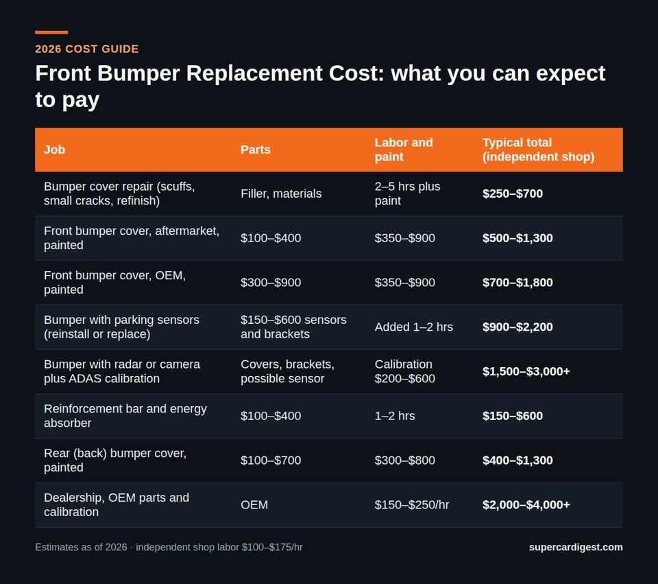 Front Bumper Replacement Cost at a glance: 2026 price ranges