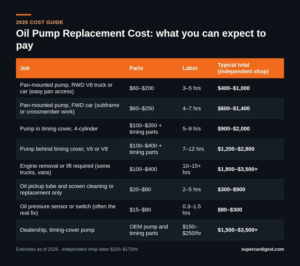 Oil Pump Replacement Cost at a glance: 2026 price ranges