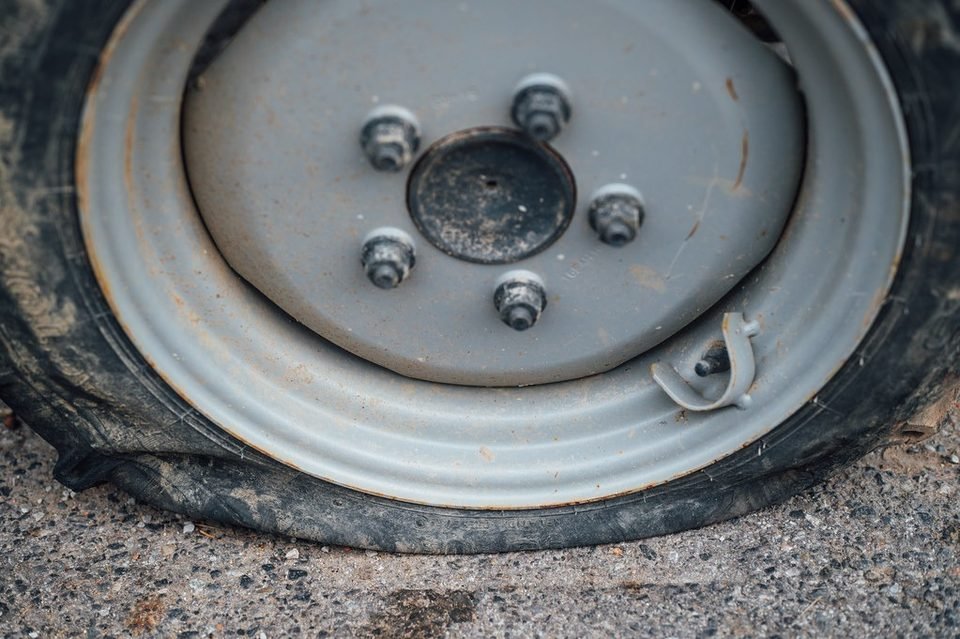 Flat car tire that may be repairable with a plug-patch